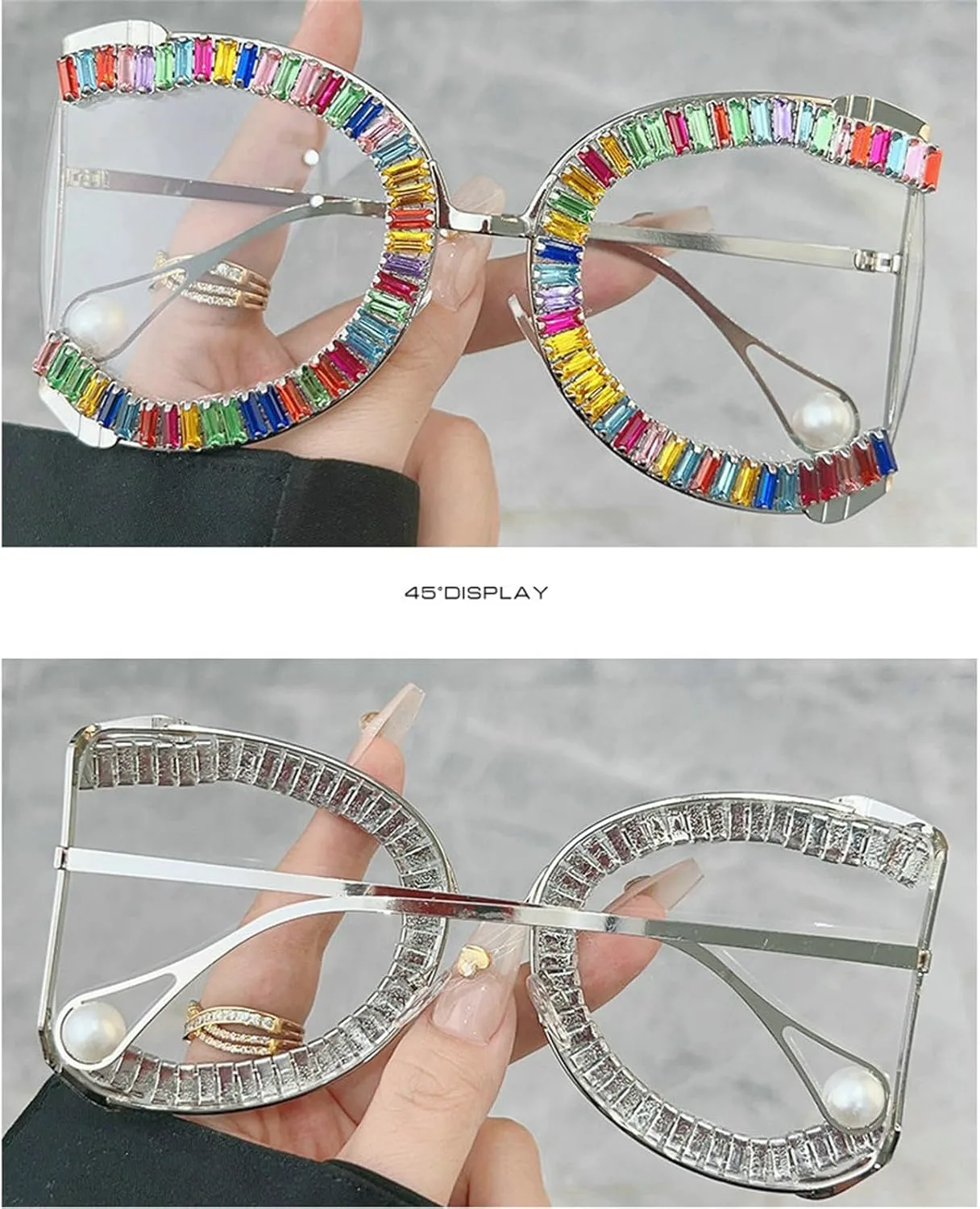 

Женские солнцезащитные очки со стразами, квадратной оправой, полуободковой формой, кристальной оправой, для вечеринок, с защитой от УФ-излучения helena, Pink+silver