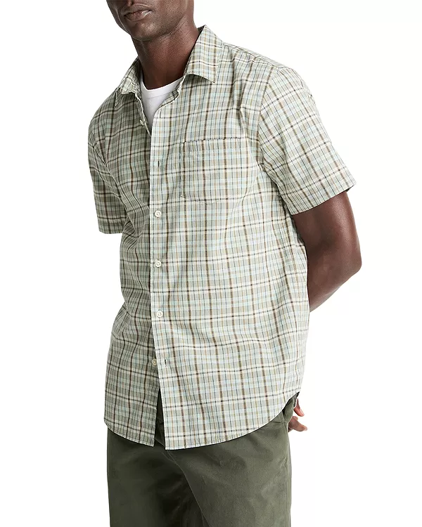 

Рубашка в клетку «полсон», классического кроя с французской планкой и пуговицами. Vince, зеленый