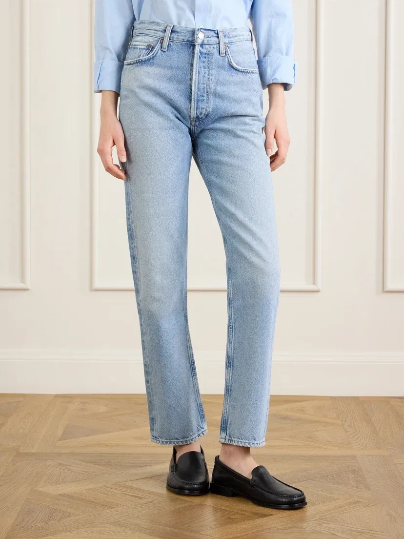 Джинсы укороченные, прямого кроя, с высокой посадкой на талии, модель '90s Pinch Waist AGOLDE, голубой — фото 3