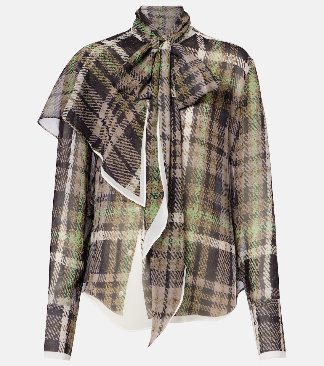 

Шелковая блуза с эффектом обманки и завязкой на шее Acne Studios, Green\Grey