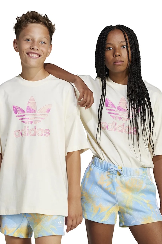 

Детская хлопковая футболка Adidas Originals, бежевый