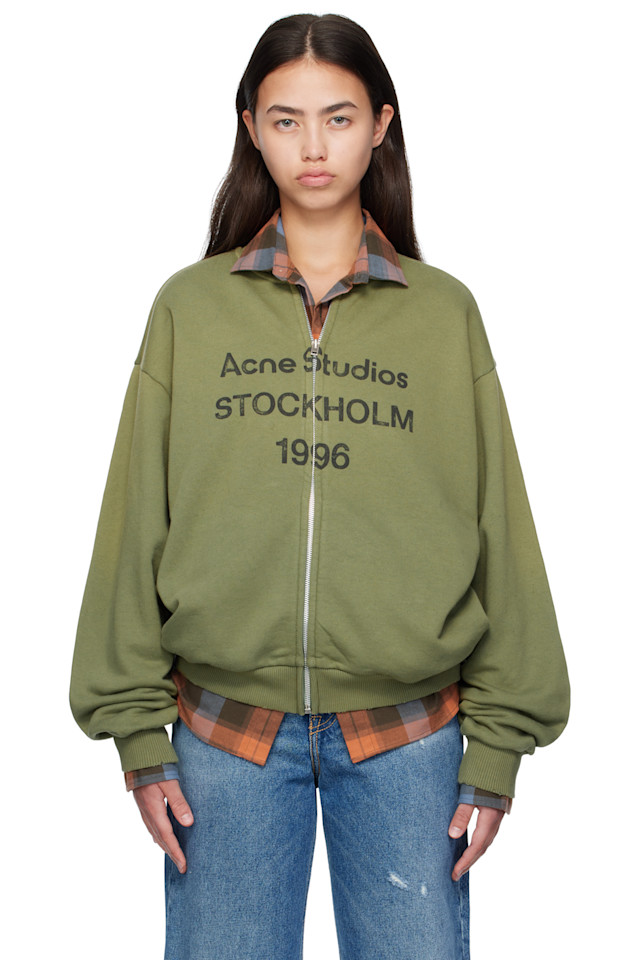 

Acne Studios Свитер на молнии с зеленым логотипом