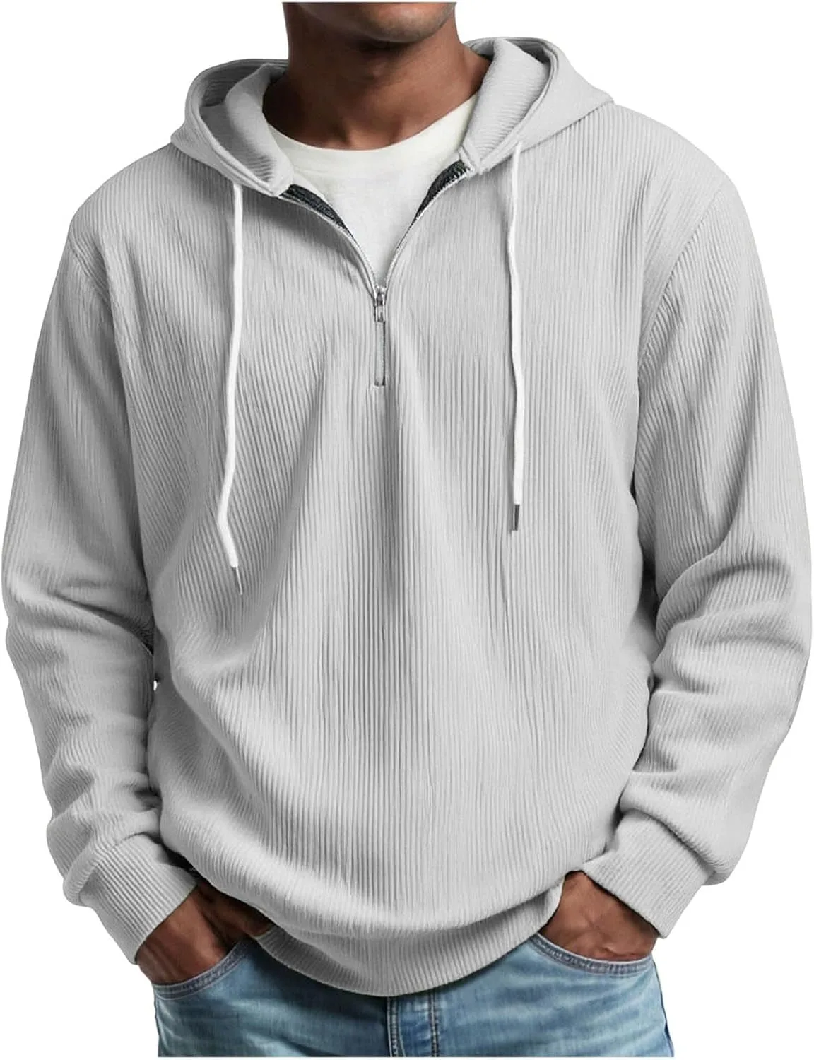 

Мужская худи на четверть молнии с длинными рукавами и шнурком