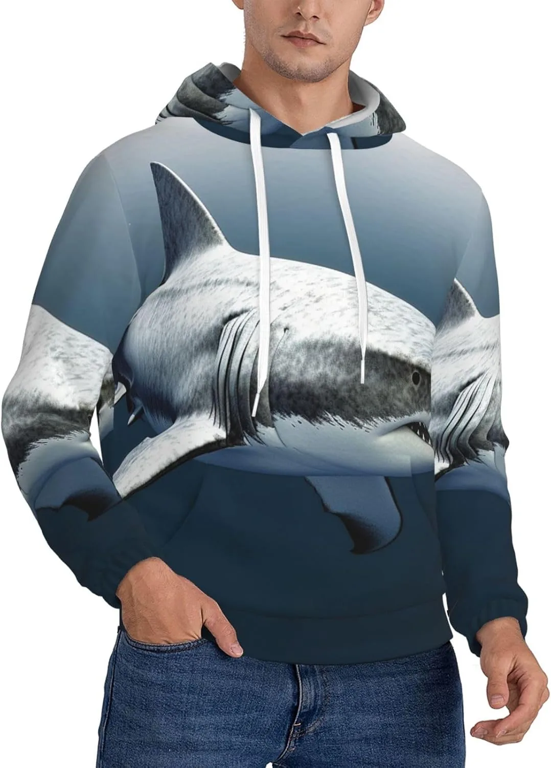 

Мужская флисовая толстовка с капюшоном, 3D акула KKLWEGU