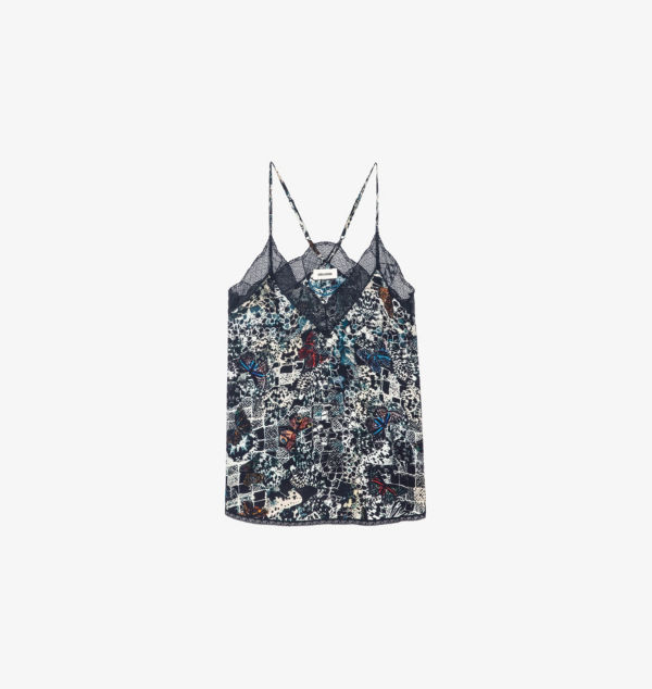 

Тканый топ с цветочным принтом и V-образным вырезом Zadig&Voltaire, цвет encre