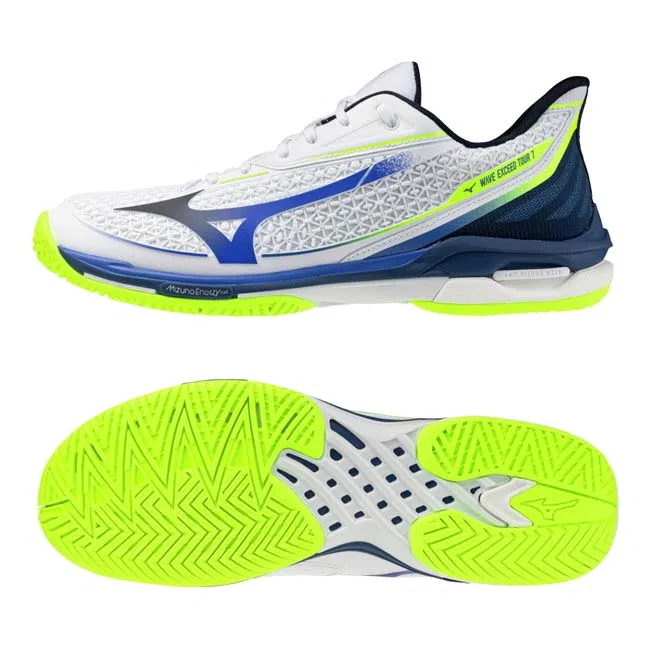 Унисекс кроссовки для тенниса «Wave Exceed Tour 7 AC» от Mizuno, White X Dark Blue X Light Yellow