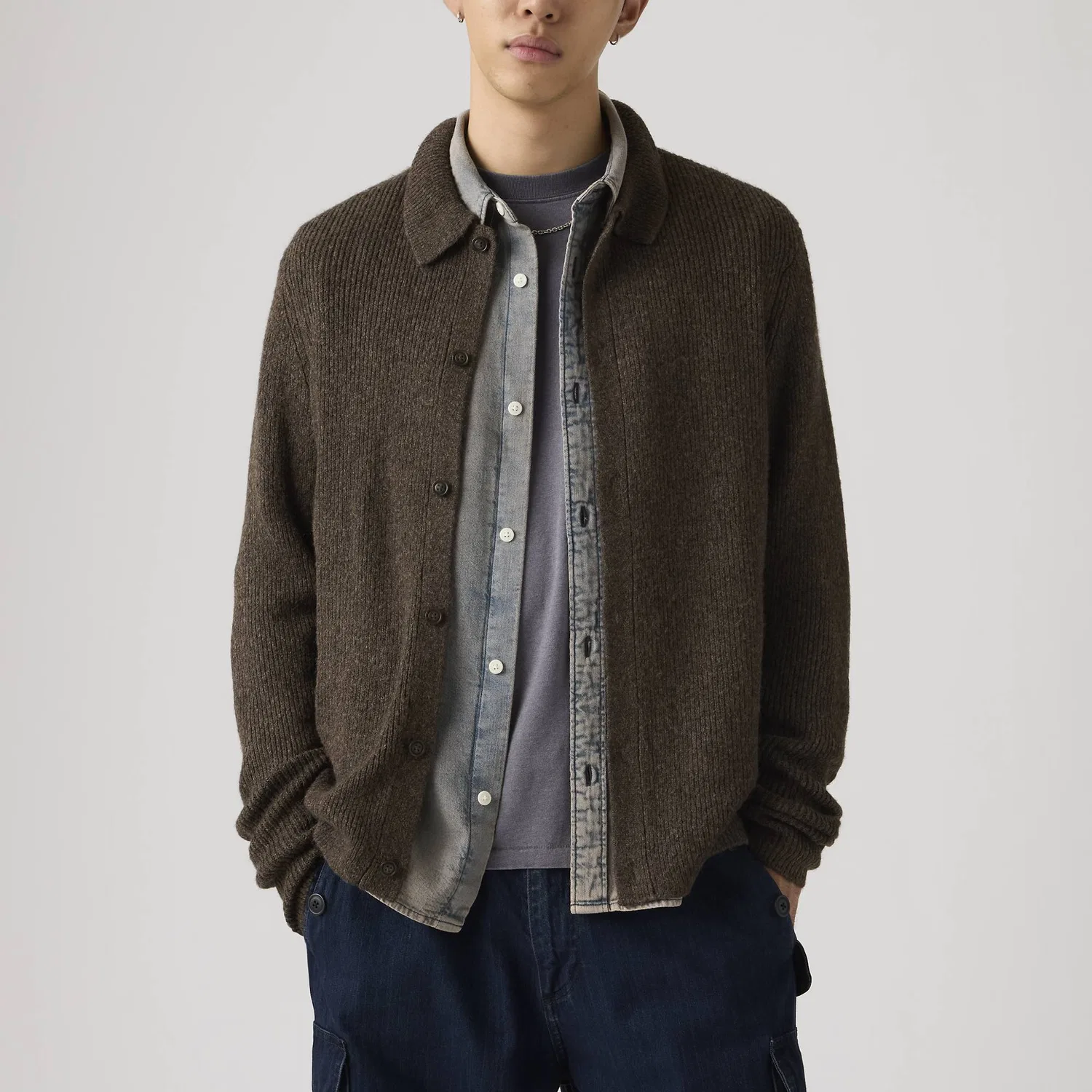 Свитер мужской коричневый с острым воротником кардиган Levis, Brown — фото 3