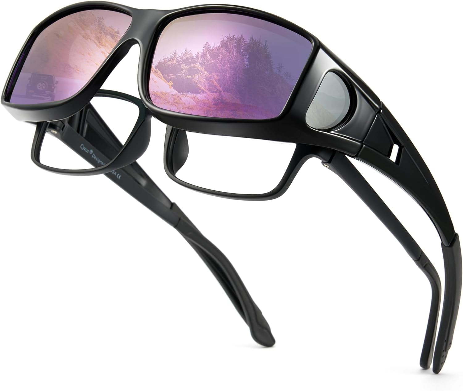 

Солнцезащитные очки Cyxus Fit Over Polarized для очков с диоптриями – защита от УФ-излучения для вождения, рыбалки и активного отдыха на природе, Less 5.7x1.57in-black/Purple-1304