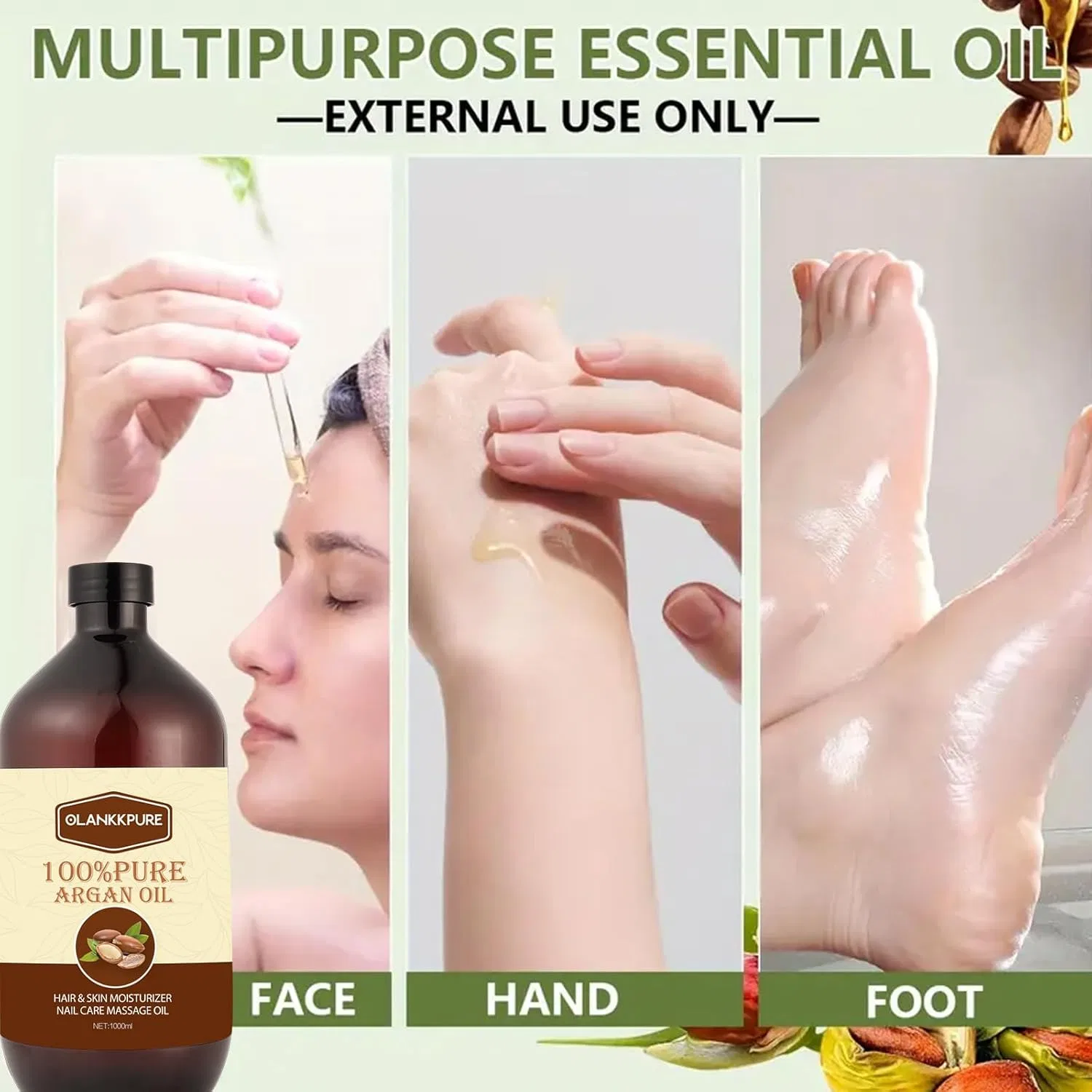 100% чистое аргановое масло для волос, кожи и ногтей, 1000 мл Olankkpure — фото 3