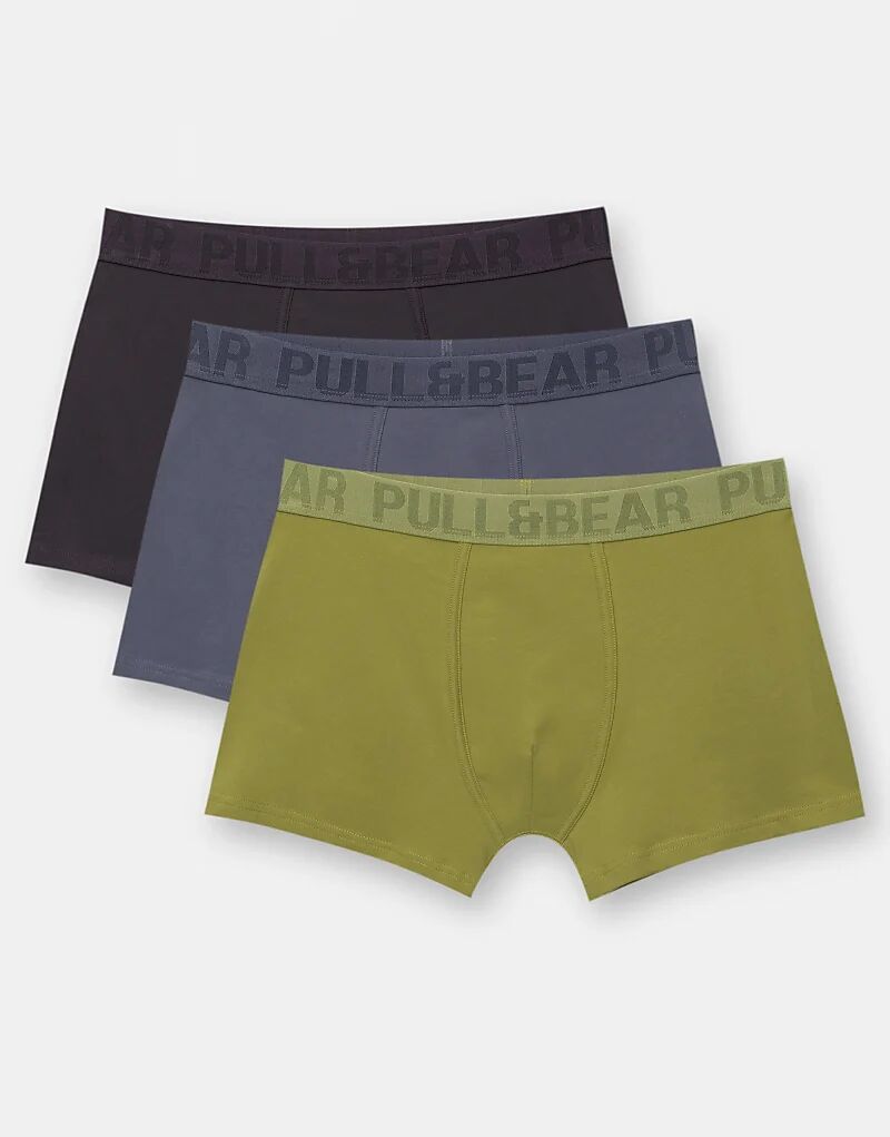 

Pull&Bear Упаковка из 3 боксеров с клетчатой текстурой и логотипом, цвет: многоцветный