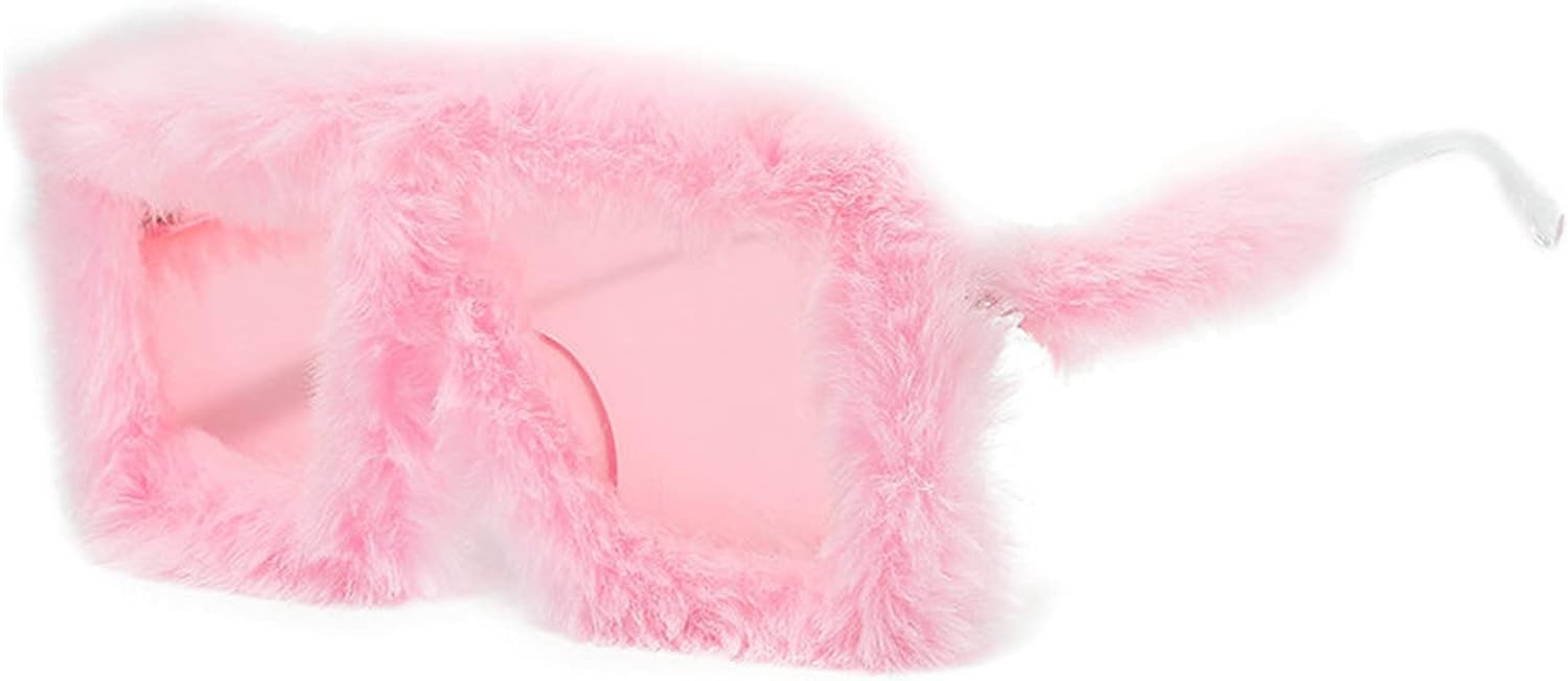 

Willochra — уникальные большие квадратные солнцезащитные очки для женщин и мужчин, мягкие, пушистые, для вечеринок и выпускных, женские, с защитой от УФ-излучения UV400, ручной работы, Pink