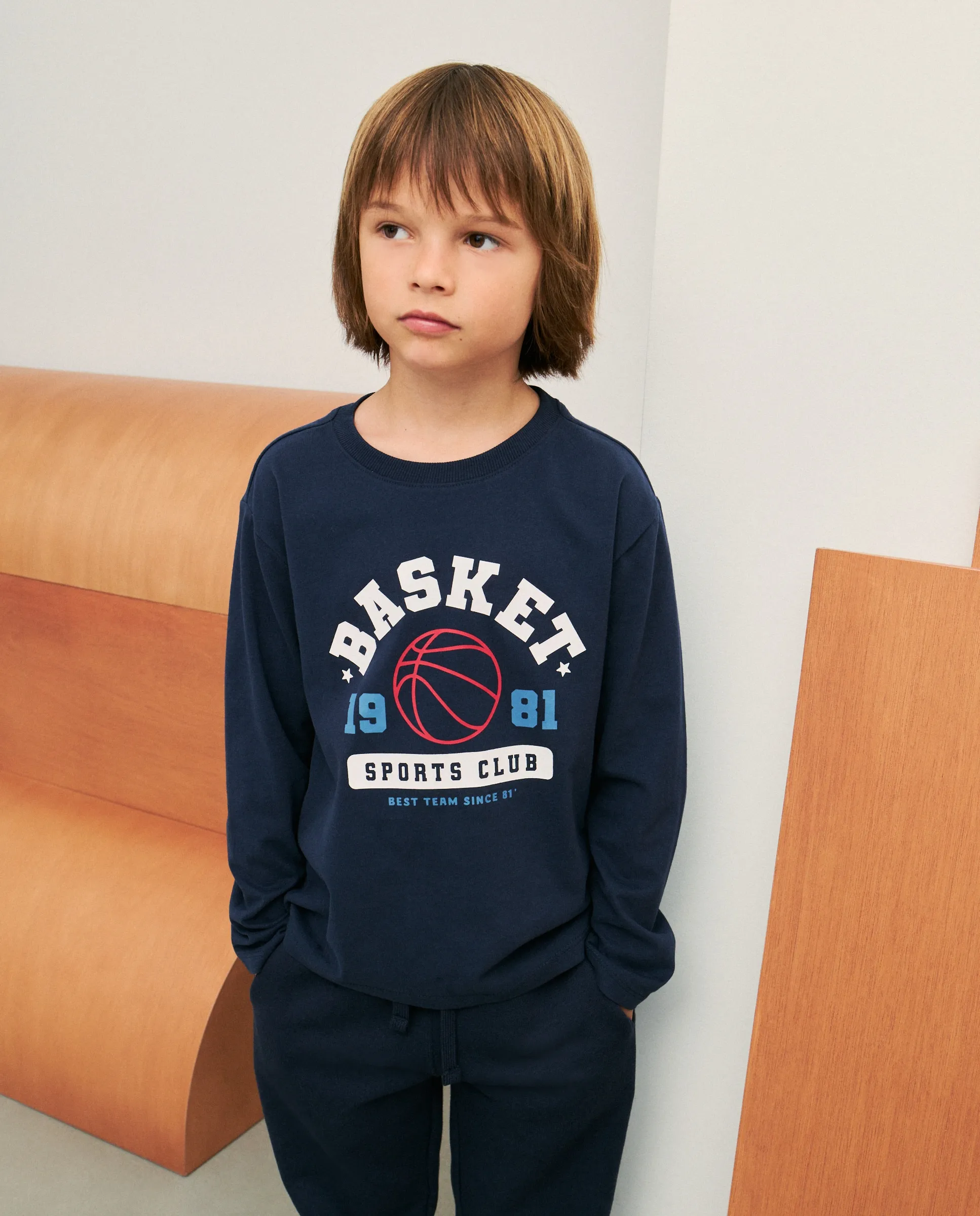

Детская футболка с длинным рукавом с базовым принтом Kids El Corte Inglés, синий