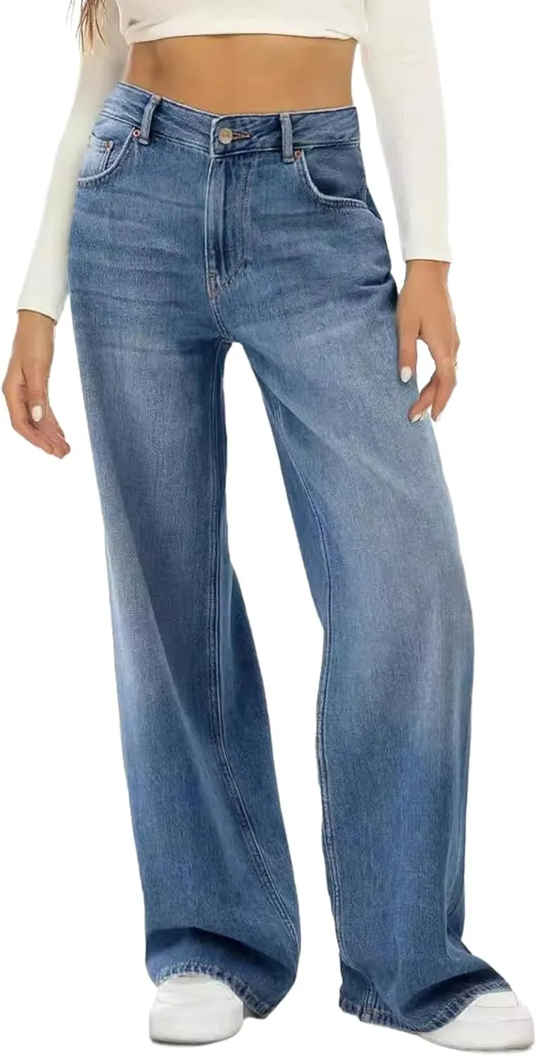 

Женские джинсы Distressed Wide Leg - прямые брюки Vintage Y2K
