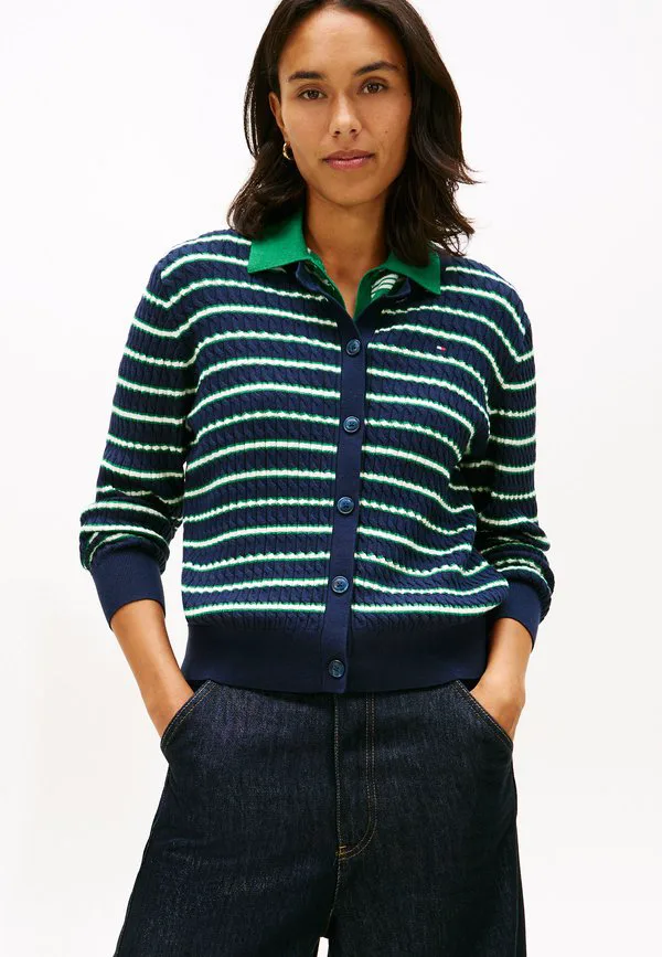 Кардиган с круглым вырезом и косами Tommy Hilfiger, Navy/Nouv Green/Calico Multi Stp