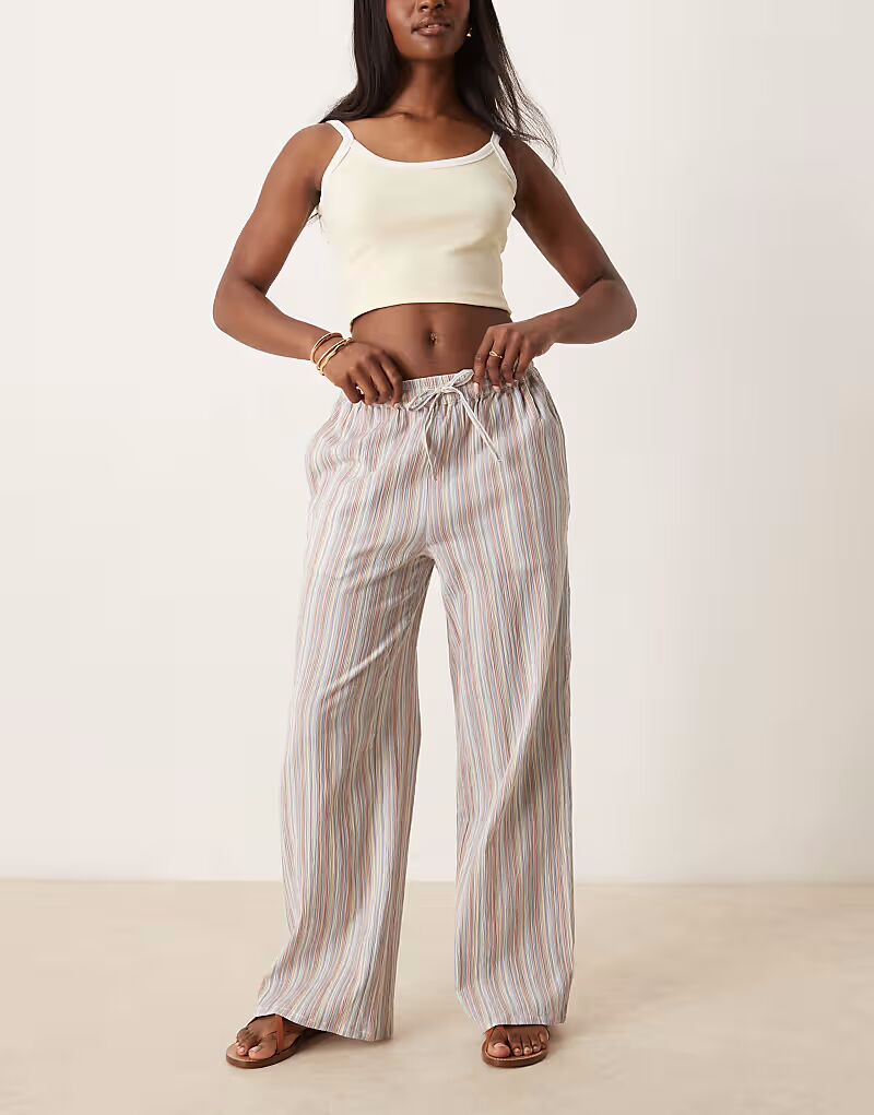 

Широкие брюки ASOS DESIGN с текстурированным льняным эффектом и разноцветными полосками, без застежек