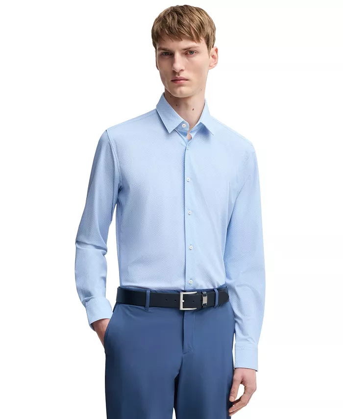 

Мужская облегающая рубашка с геометрическим принтом Performance Hugo Boss, синий