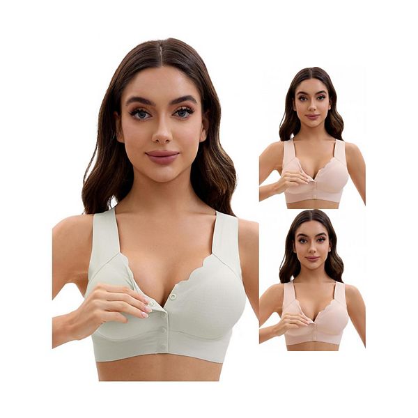 

3 упаковки женских бесшовных бюстгальтеров без косточек с передней застежкой и U-образной спинкой Inspire Chic, Beige Light Grey