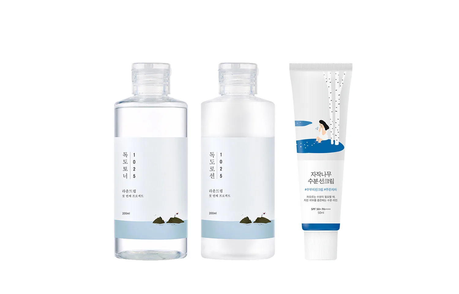 ROUND LAB Набор для ухода за кожей унисекс, 200ml Water+200ml Lotion+50ml Whitening Sun Protection Cream