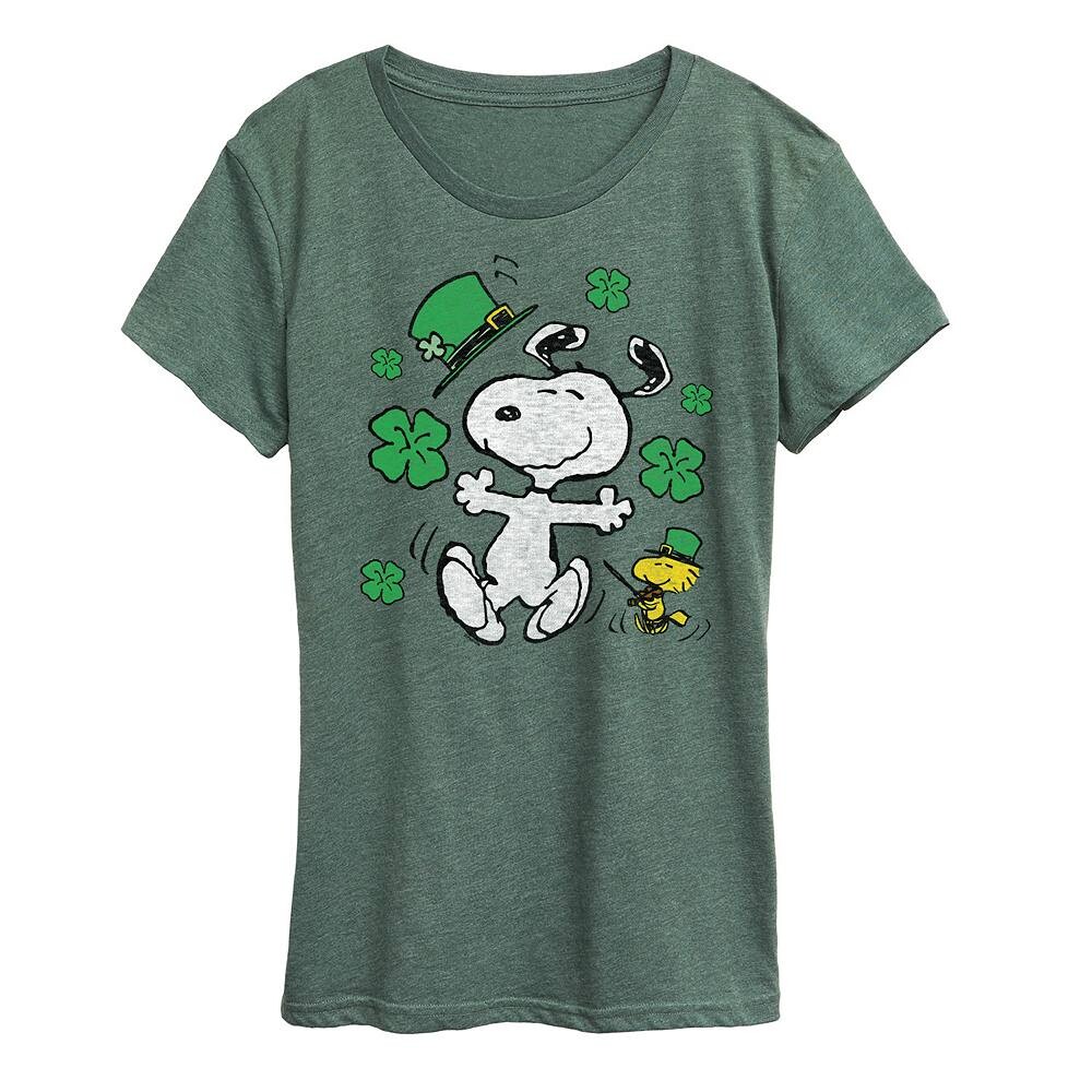 

Женская футболка с рисунком Peanuts Snoopy ко Дню Святого Патрика Licensed Character, цвет Heather Green