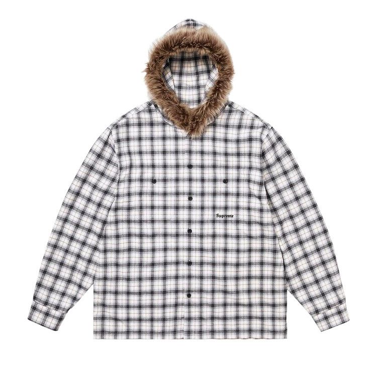 

Рубашка Supreme Fur Trim Flannel Hooded Shirt, White Plaid