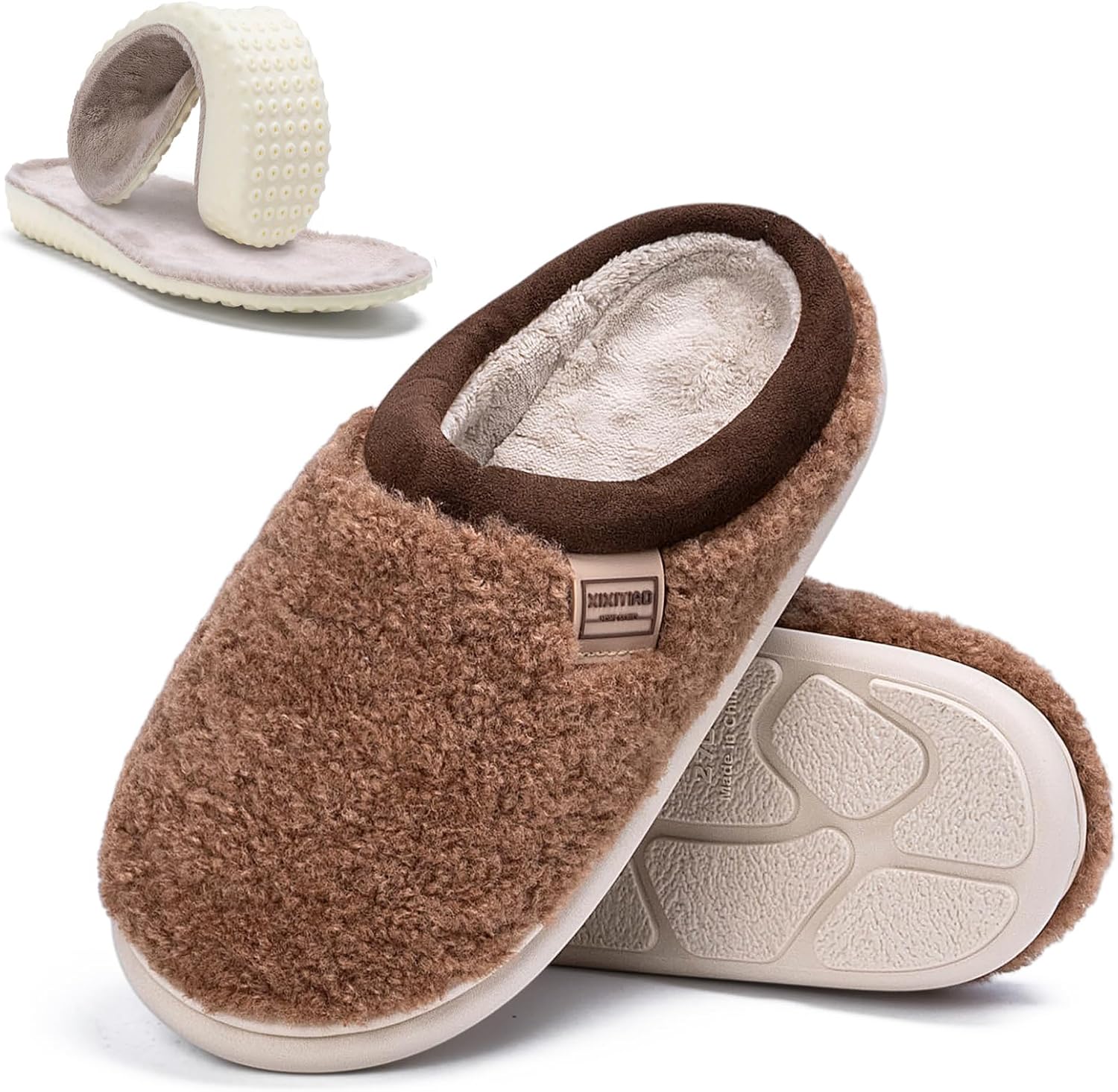 

Домашние тапочки HORMAUWORD для женщин и мужчин, мягкие плюшевые тапочки с ворсом, съемные стельки с эффектом памяти и поддержкой свода стопы, коричневый