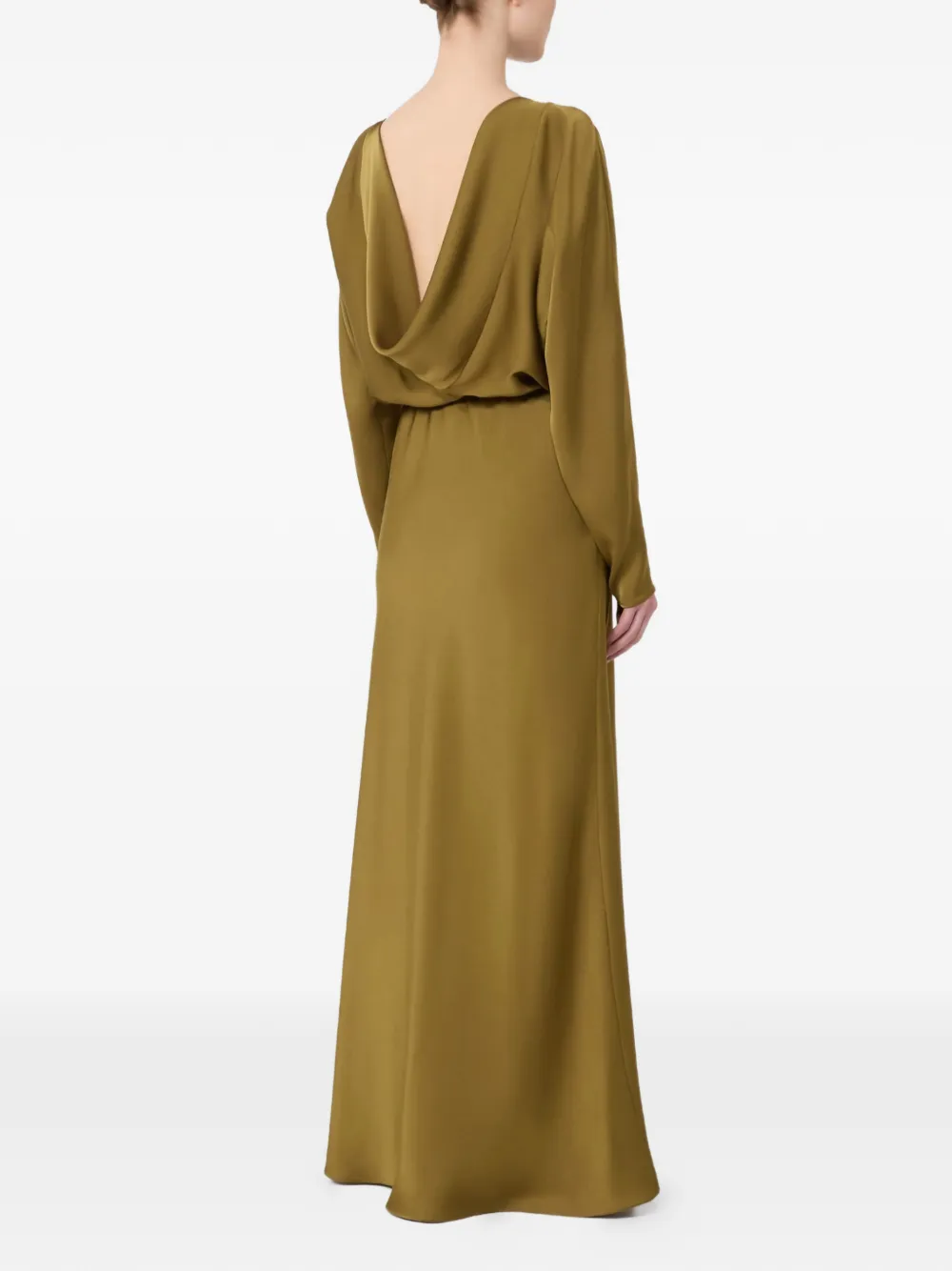 Атласное макси-платье с поясом Max Mara, зеленый — фото 4