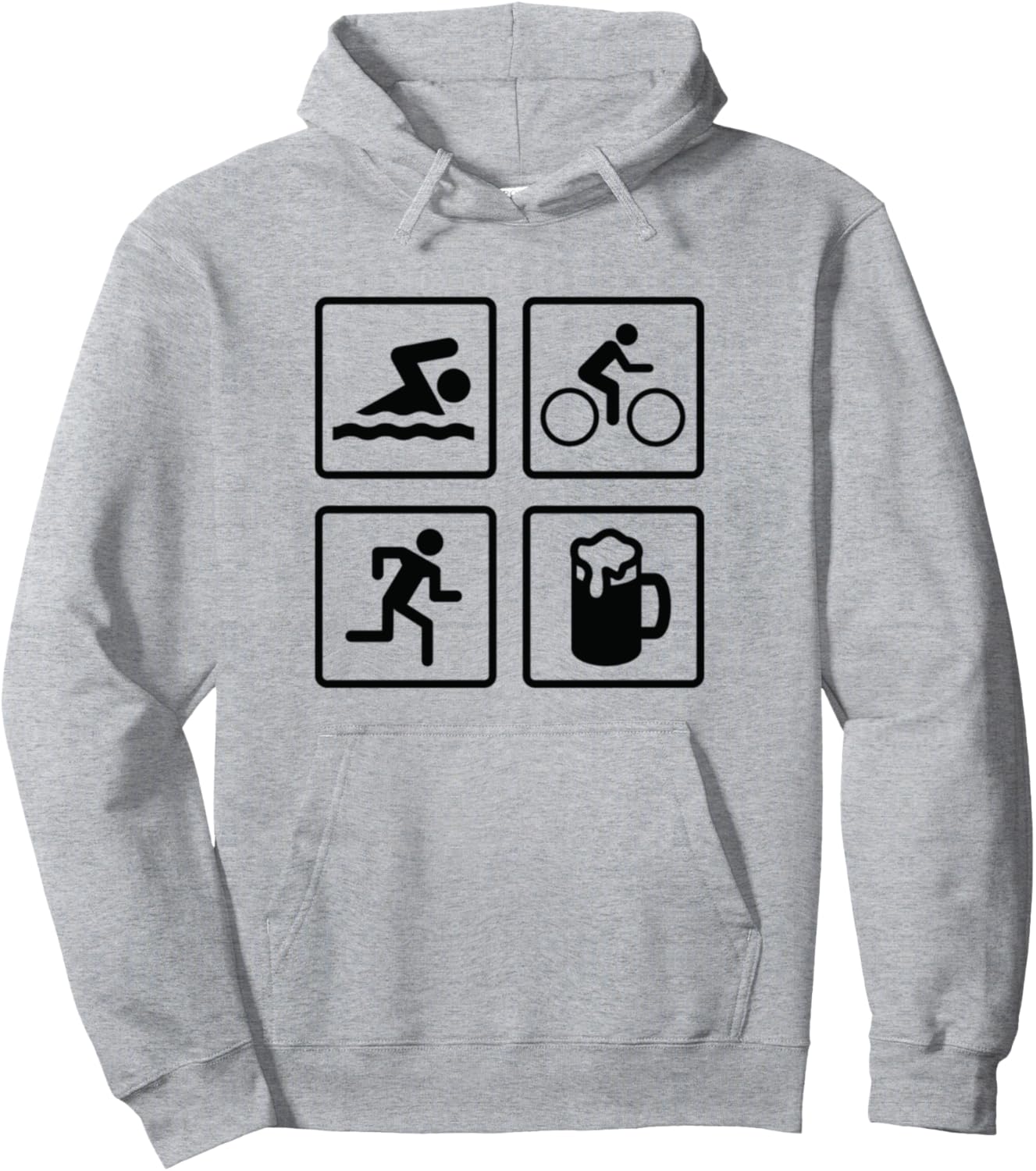 

Толстовка с надписью «Плавание, Велоспорт, Бег, Пиво, Квадаталон» Funny Tees, серый