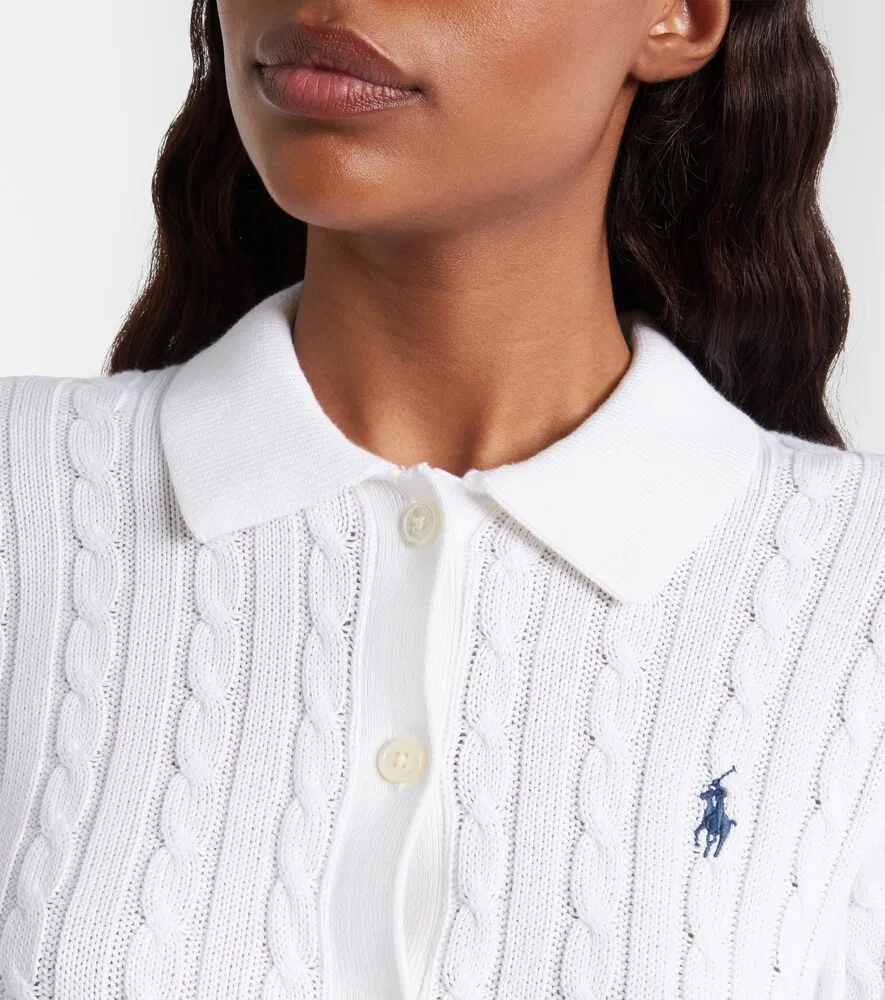 Хлопковый кардиган крупной вязки Polo Ralph Lauren, белый — фото 4