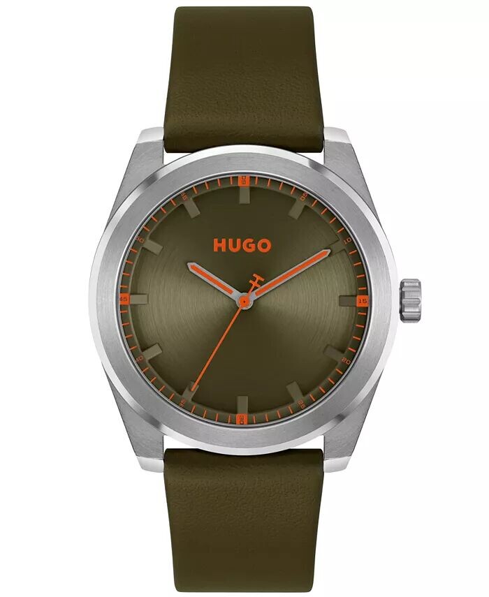 

Мужские яркие кварцевые оливковые кожаные часы 42 мм Hugo Boss, зеленый