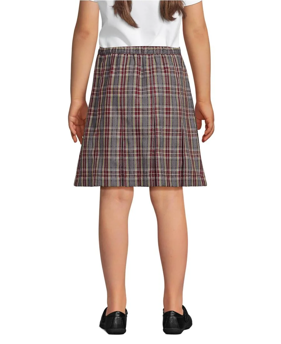 Детская клетчатая юбка-плиссе до колена Lands' End, серый heather/maroon plaid — фото 2