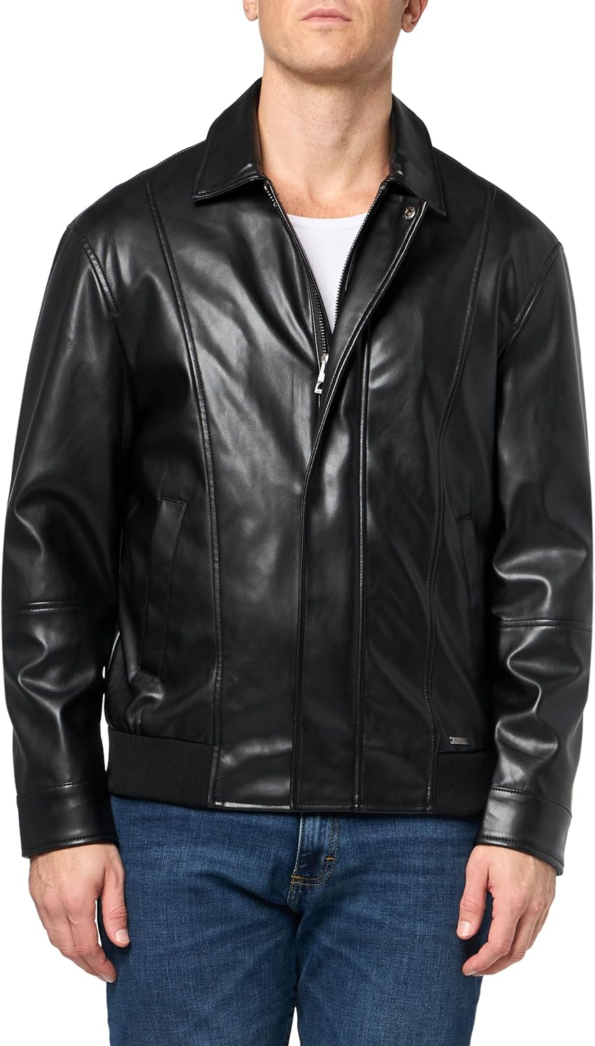 

GUESS Мужская куртка-авиатор из искусственной кожи, Jet Black