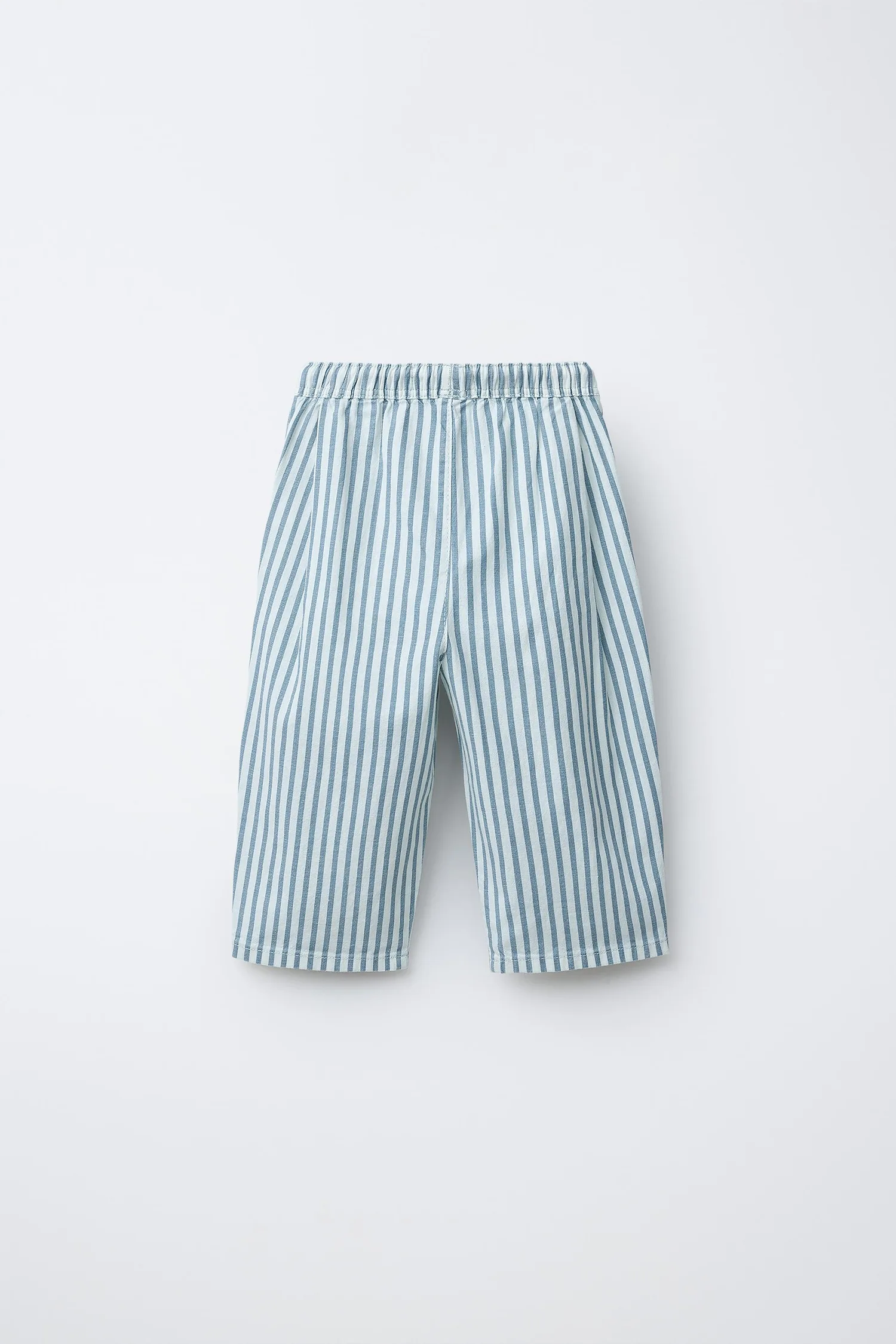 Полосатые хлопково-льняные брюки Zara, светло-голубой — фото 2