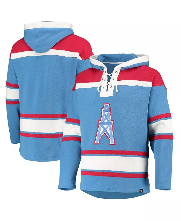 

Мужская толстовка с капюшоном и V-образным вырезом '47 Powder Blue, Red Houston Oilers Lacer '47 Brand