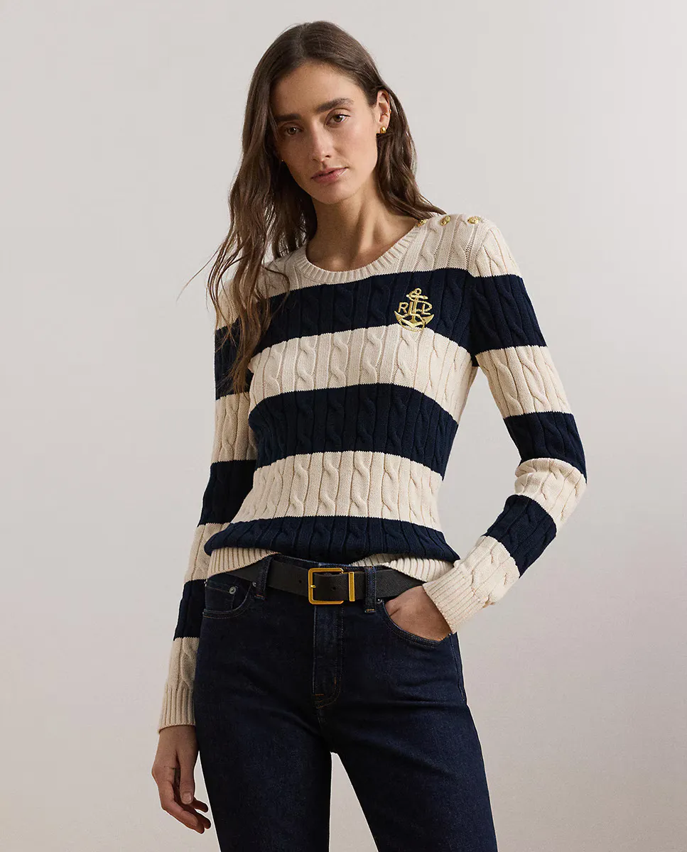 

Женский хлопковый свитер в полоску Lauren Ralph Lauren, натуральный
