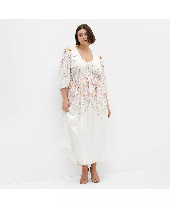 

Платье макси размера плюс с принтом Keyla CITY CHIC, белый