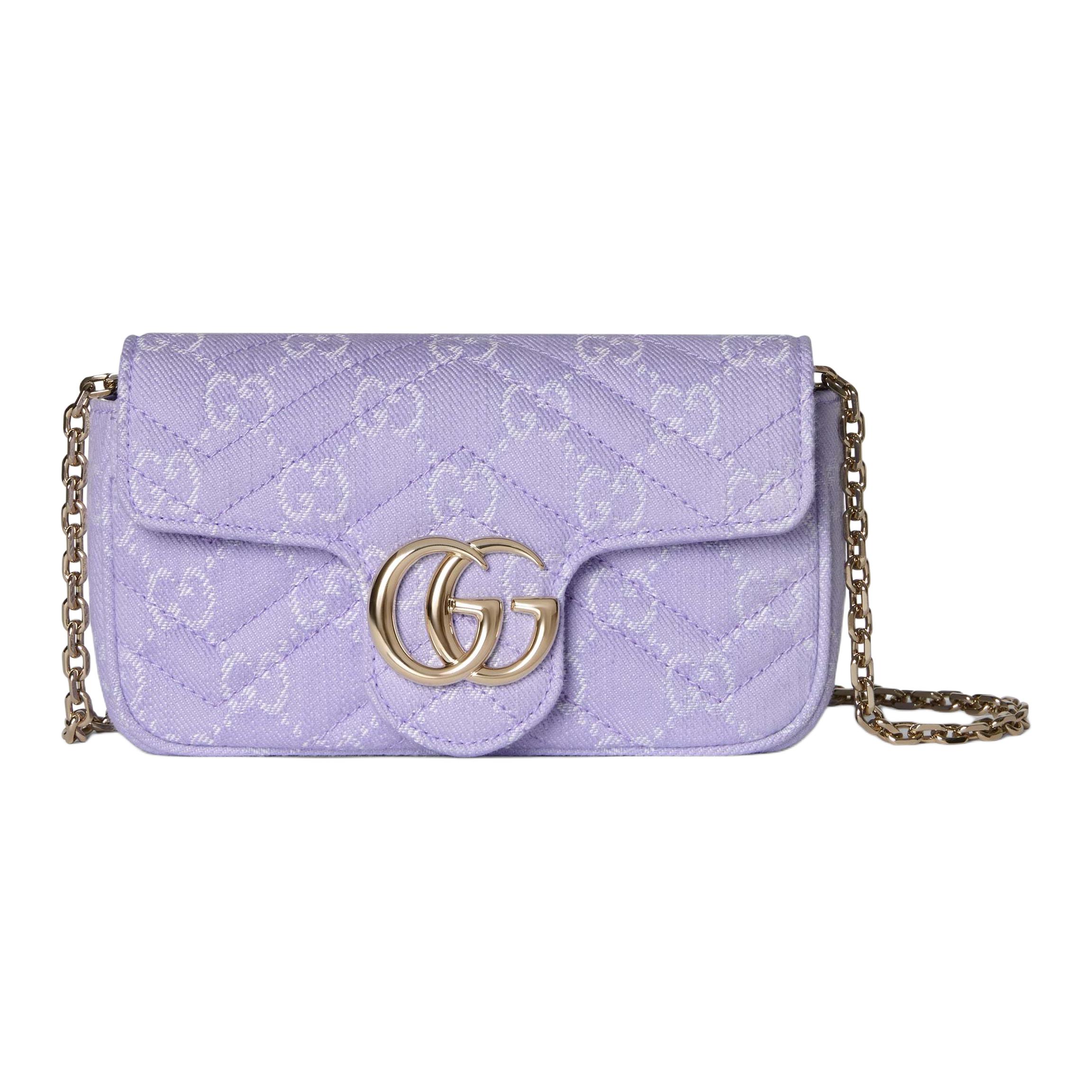 

GUCCI Сумка через плечо мини из джинсовой ткани GG Marmont женская светло-фиолетовая