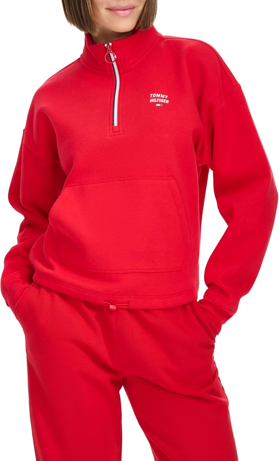 Женская флисовая толстовка Tommy Hilfiger с застежкой-молнией Quarter Zip, Rich Red — фото 2