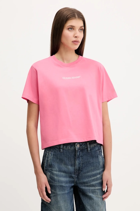 

Хлопковая футболка Guess Jeans, розовый