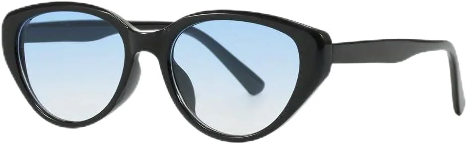 

Модные солнцезащитные очки «кошачий глаз» для женщин — черная пластиковая оправа с зеркальными линзами с синим градиентом, защита от УФ-излучения ENSARJOE, Black/Blue