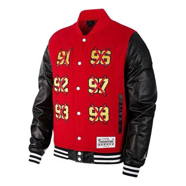 

Куртка Men's Air Jordan Splicing Design Six Crowns Printing Baseball Jacket Red, красный