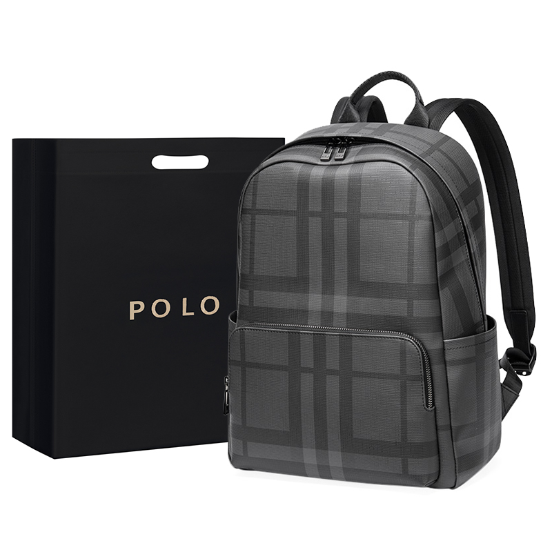 

POLO Синтетический кожаный рюкзак в черную клетку для мужчин, Black Plaid