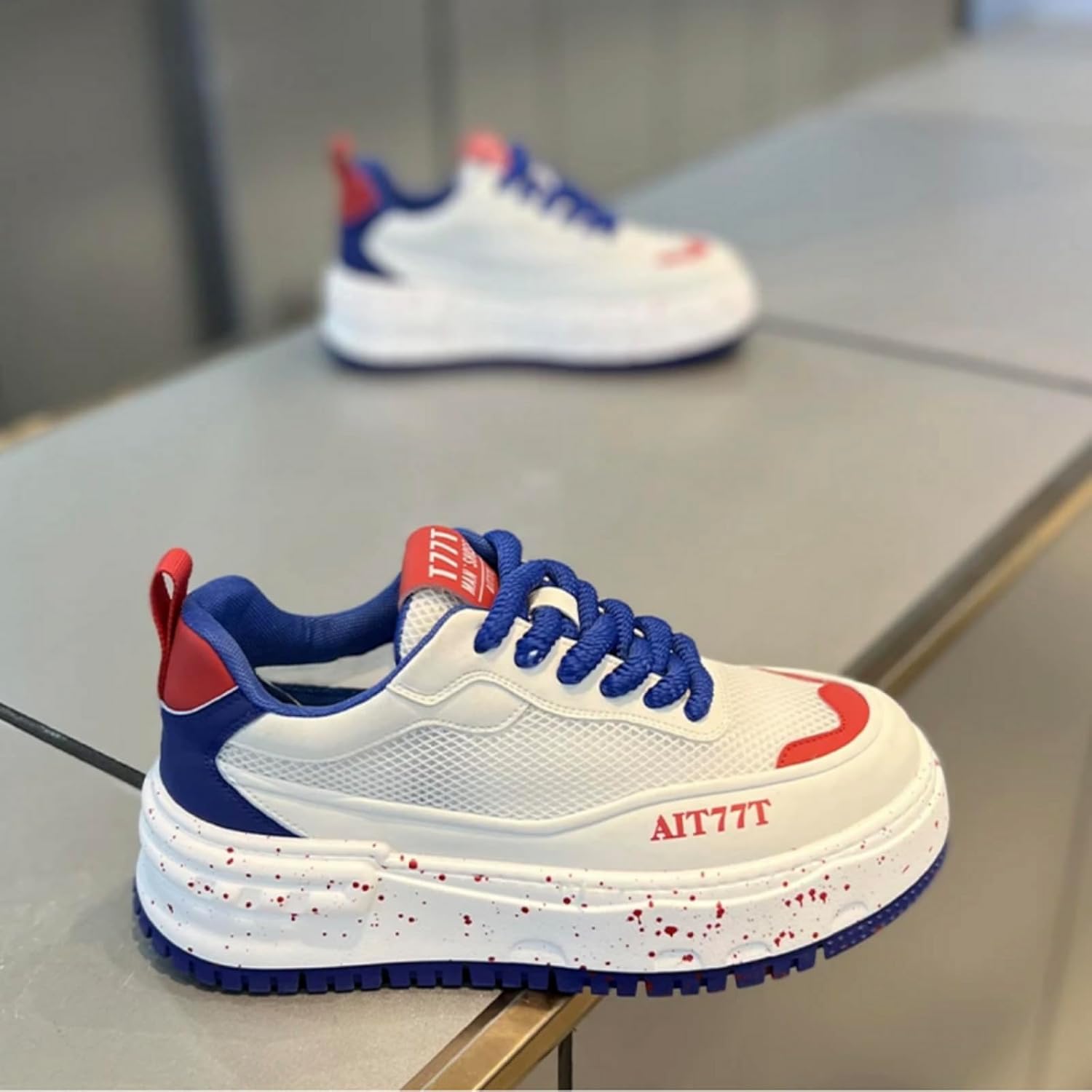 Мужские кроссовки Speckled на платформе с одинокой подошвой, стильная повседневная спортивная обувь- идеально подходит для прогулок по городу, тренировок в зале и ежедневных поездок Kpdwfms, голубой — фото 2