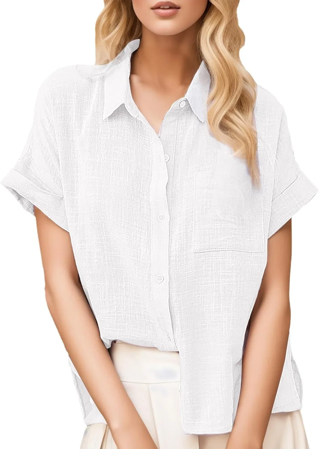 Блуза, льняная, Women's Short Sleeve Shirt, пурпурный