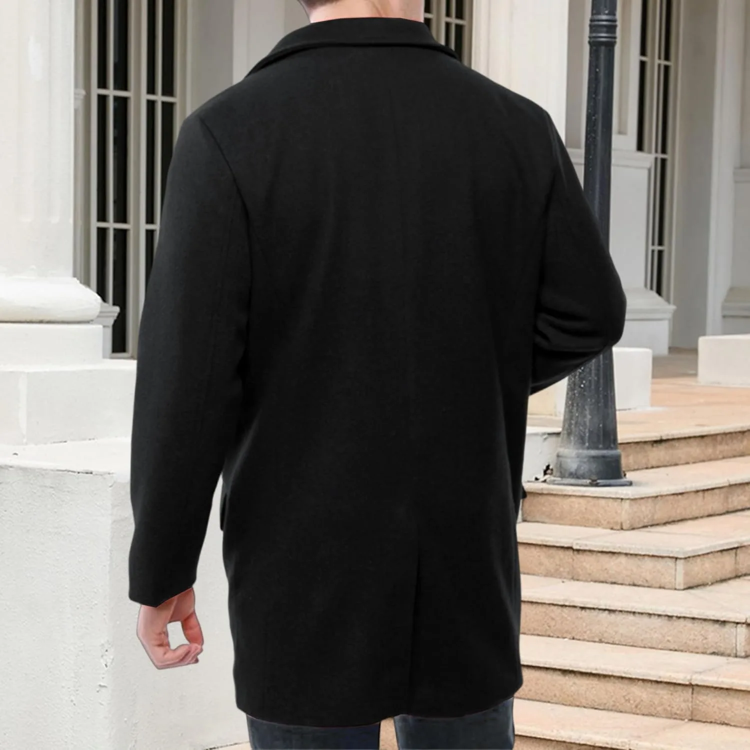 Пальто pea coat мужское приталенное двубортное длинное классическое зимнее пальто Generic, черный — фото 4