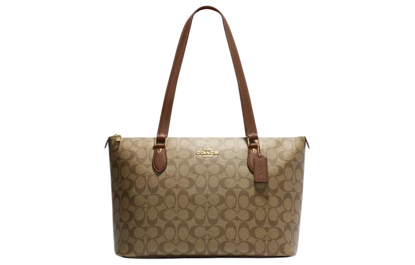 

Сумка-шоппер Gallery Leather Tote Bag от COACH, большая женская сумка через плечо, коричневая и хаки