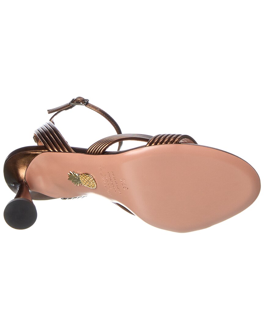 Aquazzura Darly 75 Metallic Leather Sandal, коричневый — фото 4