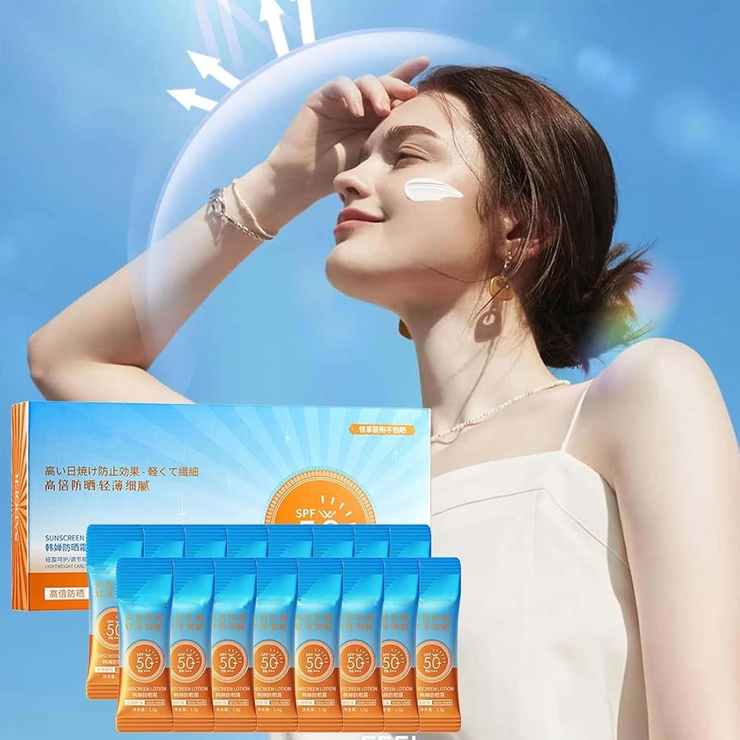 Мини-солнцезащитный крем в дорожном формате SPF 50+++, 50 шт. Generisch, Pack Of 150 — фото 4