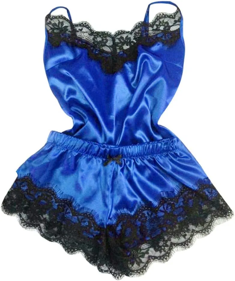 Комплект пижамы сатин, кружево, Blue