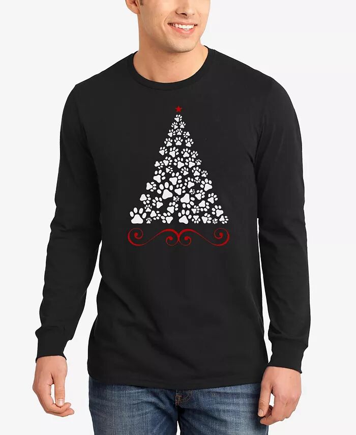 

Футболка мужская с длинным рукавом и надписью Paw Christmas Tree Word Art LA Pop Art, черный