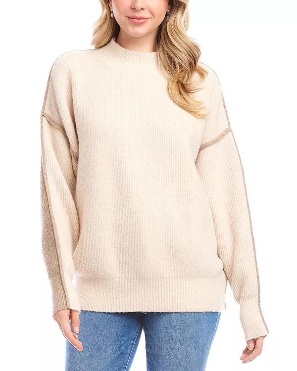 

Свитер с воротником-стойкой в стиле колор-блок Karen Kane, бежевый